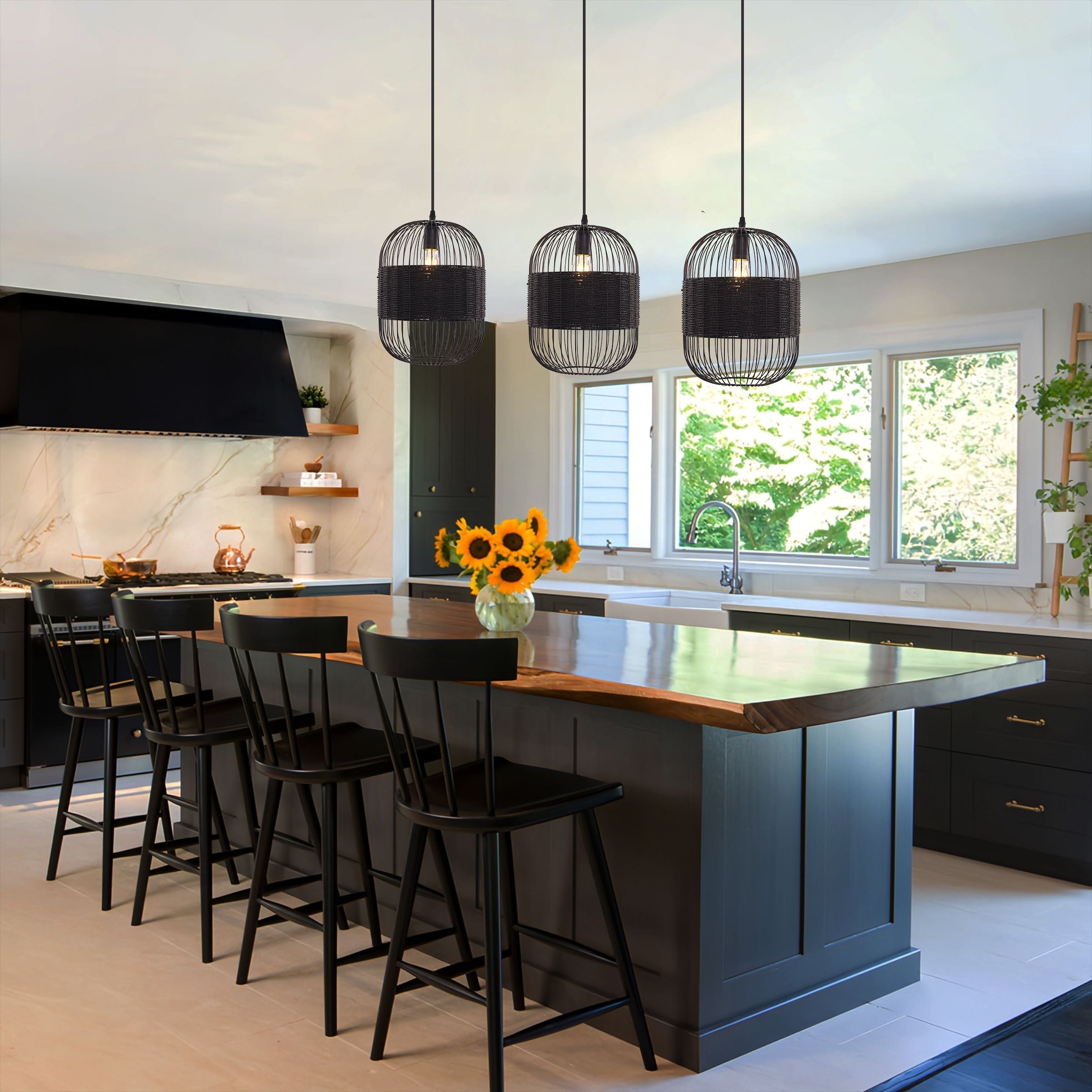 Lightsin Black Handcrafted Pendant Light Industrial Rattan Design for Home D¨¦cor Lightsin UK 