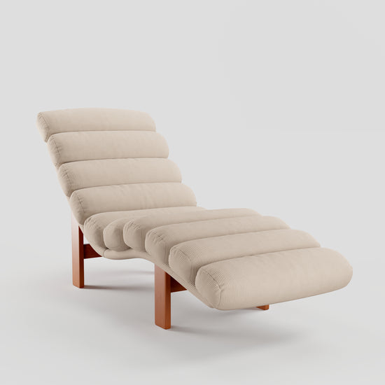 Modern Ergonomic Corduroy Chaise Lounge with Natural Wooden Frame