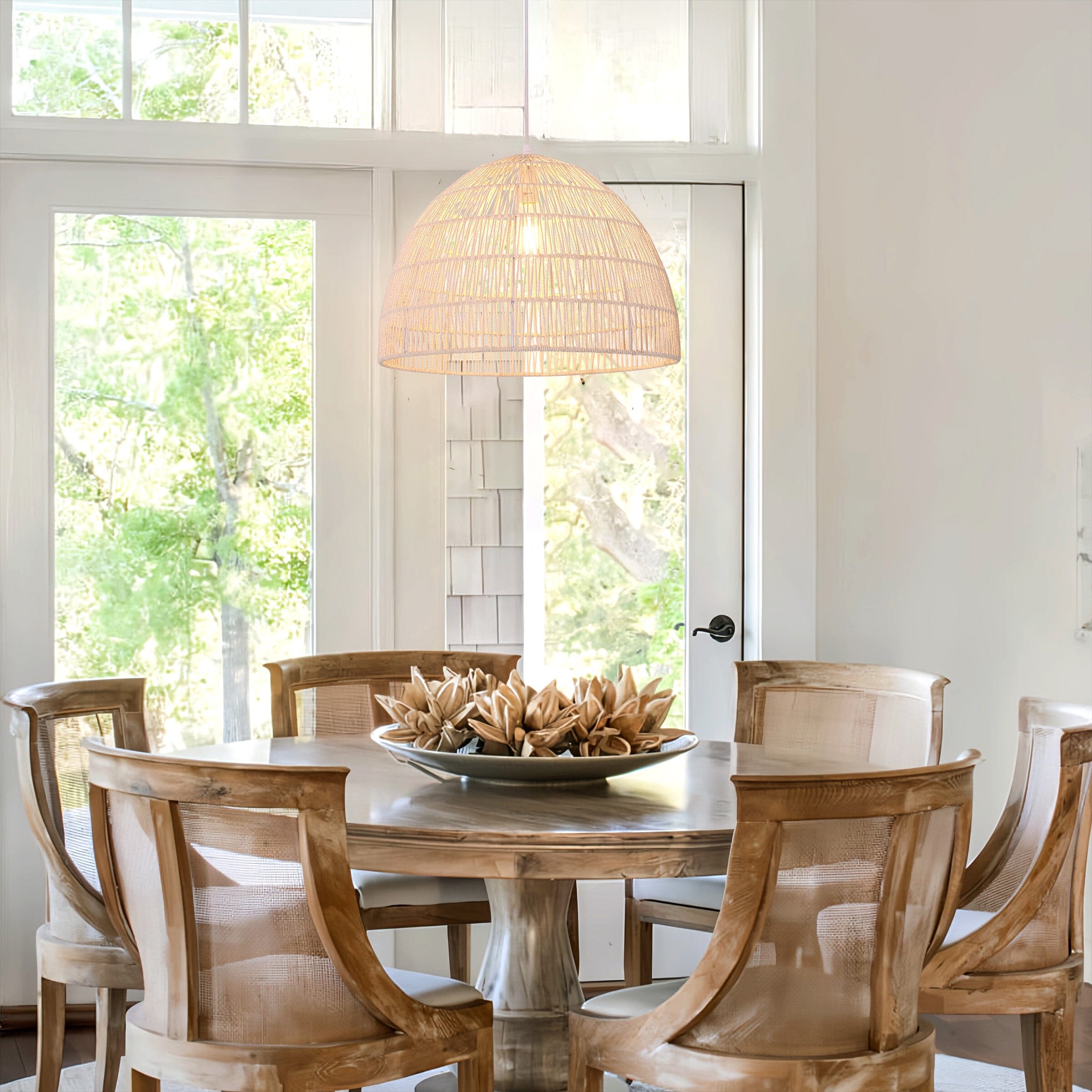 Living Nest UK Handwoven Paper Rope Dome Pendant Light with Iron Frame Living Nest UK