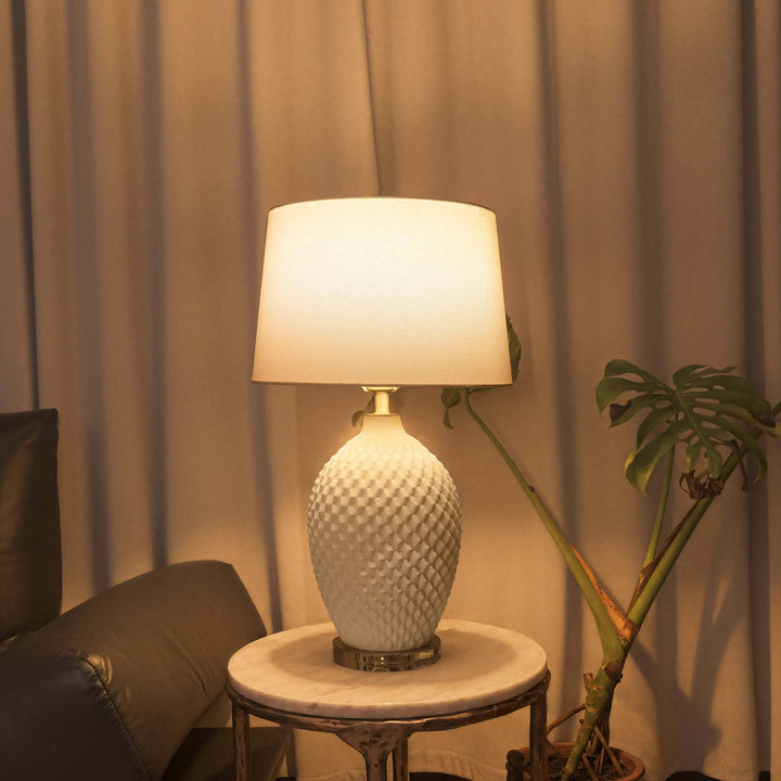 Lightsin 3D Pure White Diamond Embossed Relief Pattern Ceramic Table Lamp Lightsin UK