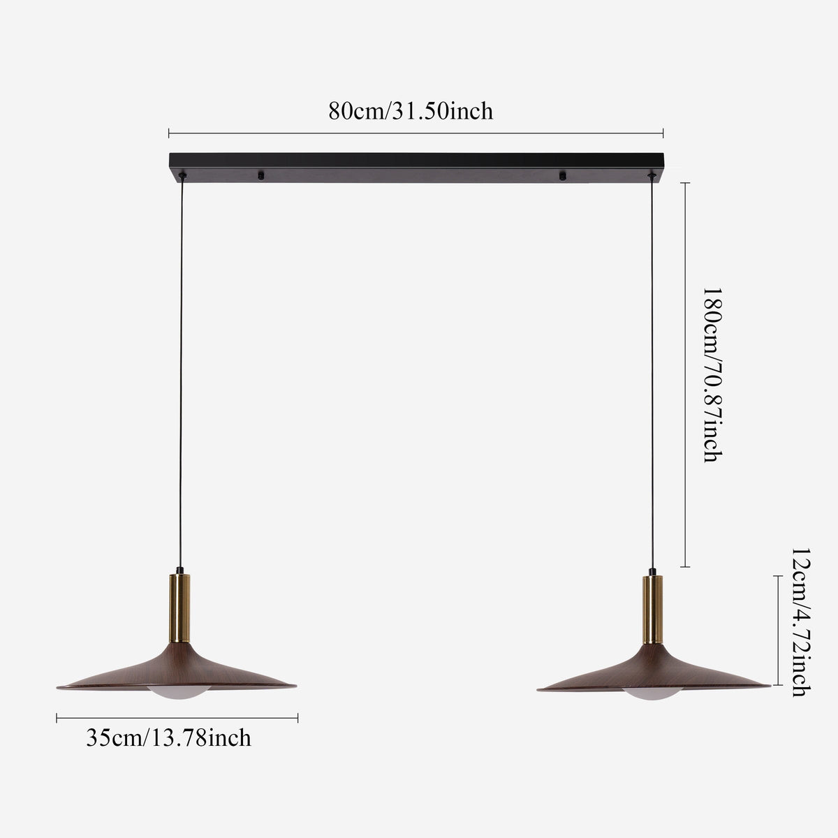 walnut double pendant light shown as a clean product view