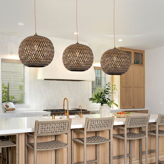 Living Nest UK Modern Black and Natural Bamboo Handwoven Pendant Light Living Nest UK