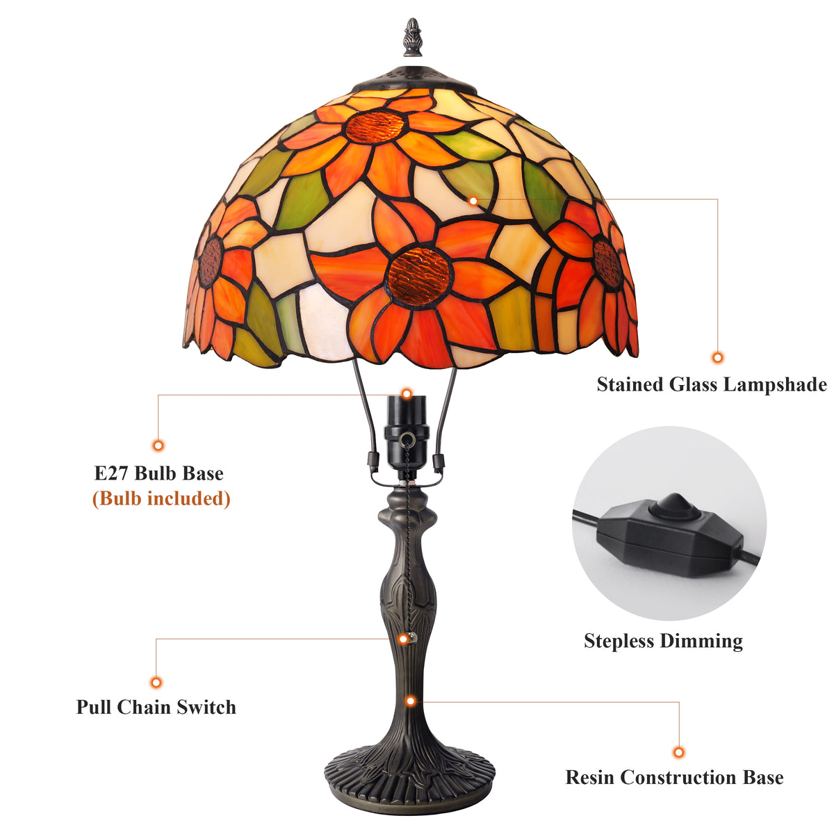 Tiffany Table Lamp | Handcrafted Stained Glass Floral Petals Series White and Green
