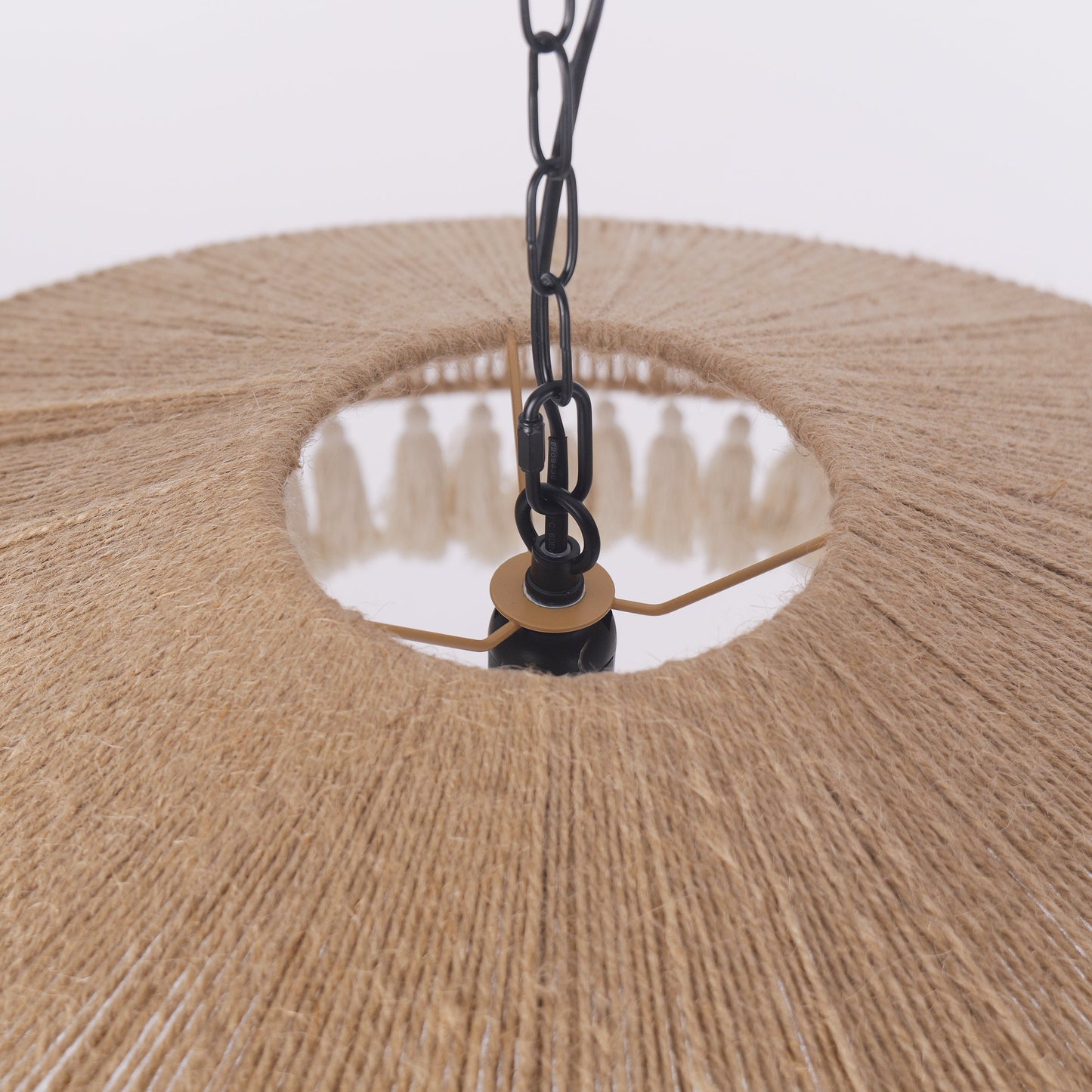 Boho Woven Pendant Light with Tassels, Handcrafted Hemp Rope Hanging Ceiling Light for Dining Room & Living Room
