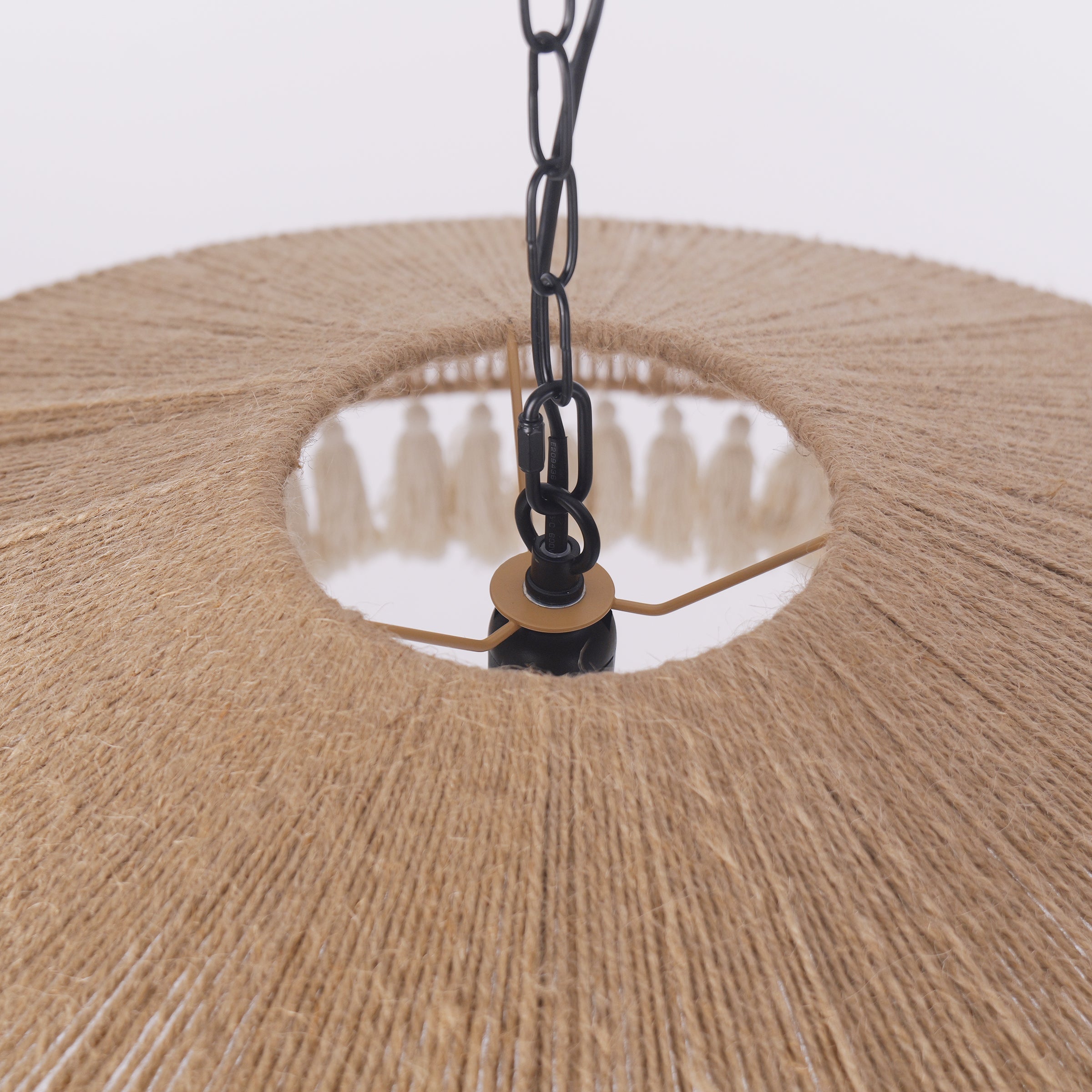 Boho Woven Pendant Light with Tassels, Handcrafted Hemp Rope Hanging Ceiling Light for Dining Room & Living Room