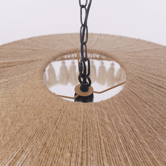 Boho Woven Pendant Light with Tassels, Handcrafted Hemp Rope Hanging Ceiling Light for Dining Room & Living Room