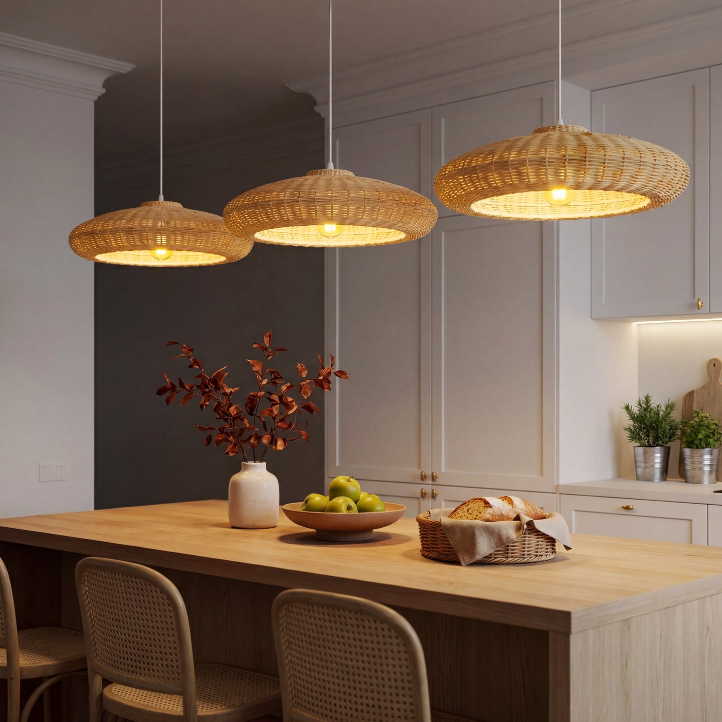 Japanese Shell-Inspired Rattan Pendant Light Natural Serenity