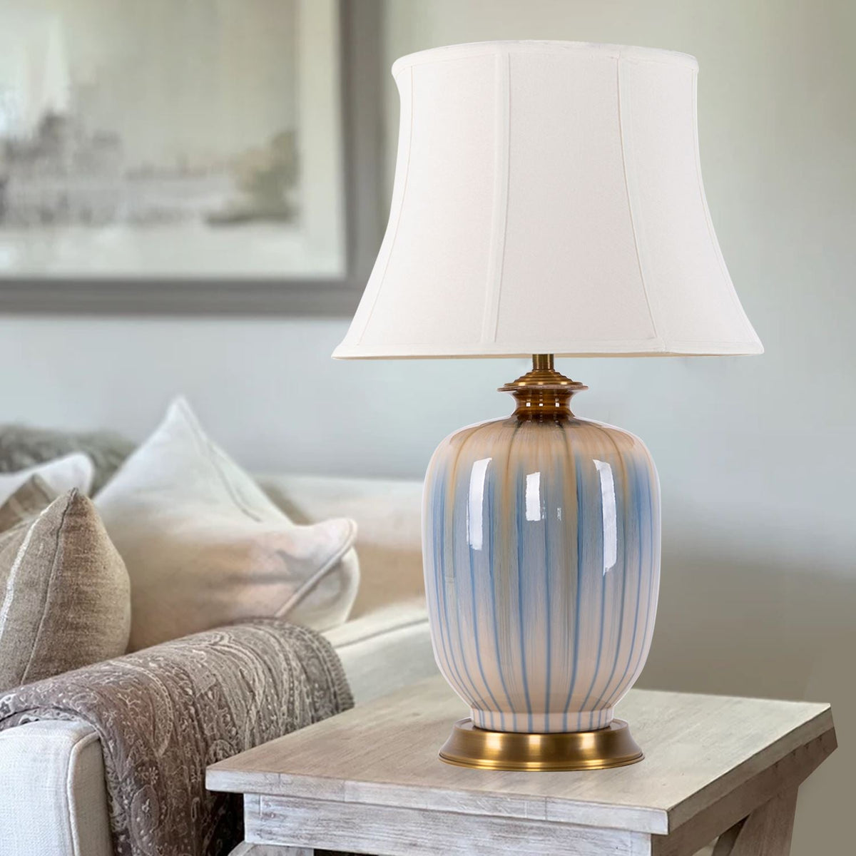 Living Nest UK Artisan Blue Brushed Glaze Ceramic Table Lamp Decorative Lighting Living Nest UK