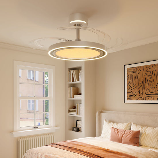 48 inch reversible ceiling fan with LED light with dimensions shown for installation
