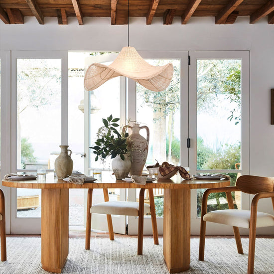 Living Nest UK Natural & White Hat-Shaped Handwoven Rattan Pendant Light Living Nest UK
