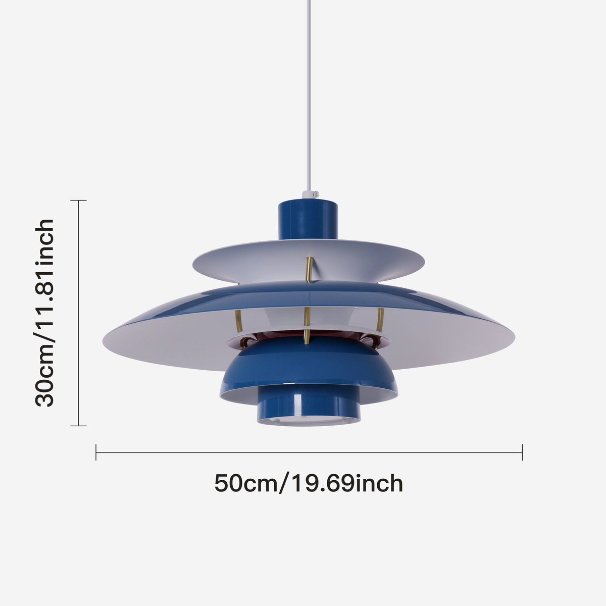 blue layered minimalist pendant light with shade and canopy details
