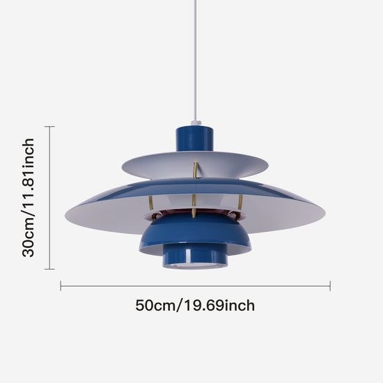 blue layered minimalist pendant light with shade and canopy details
