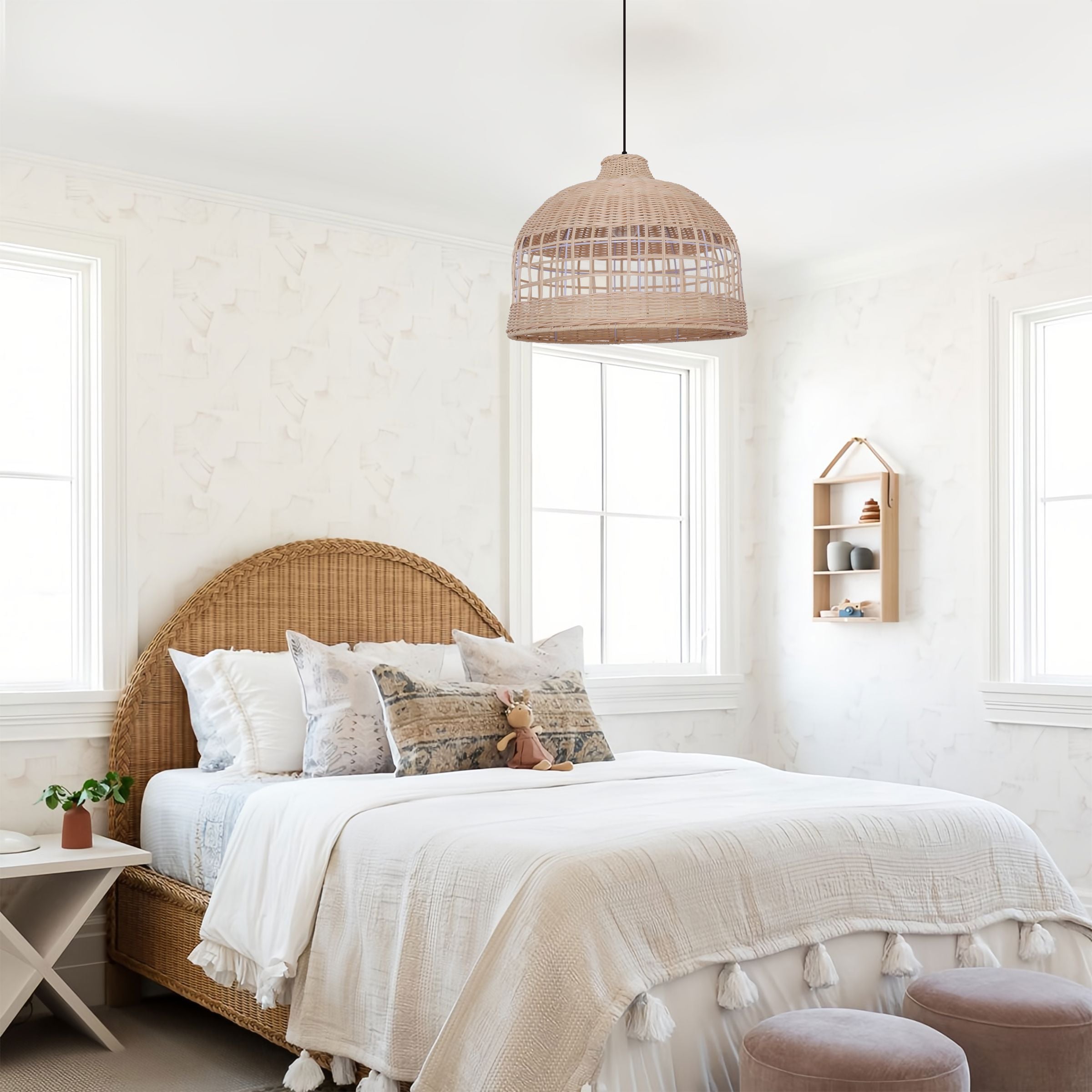 Living Nest UK Elegant Openwork Rattan Pendant Light with Lattice-Cut Design Living Nest UK