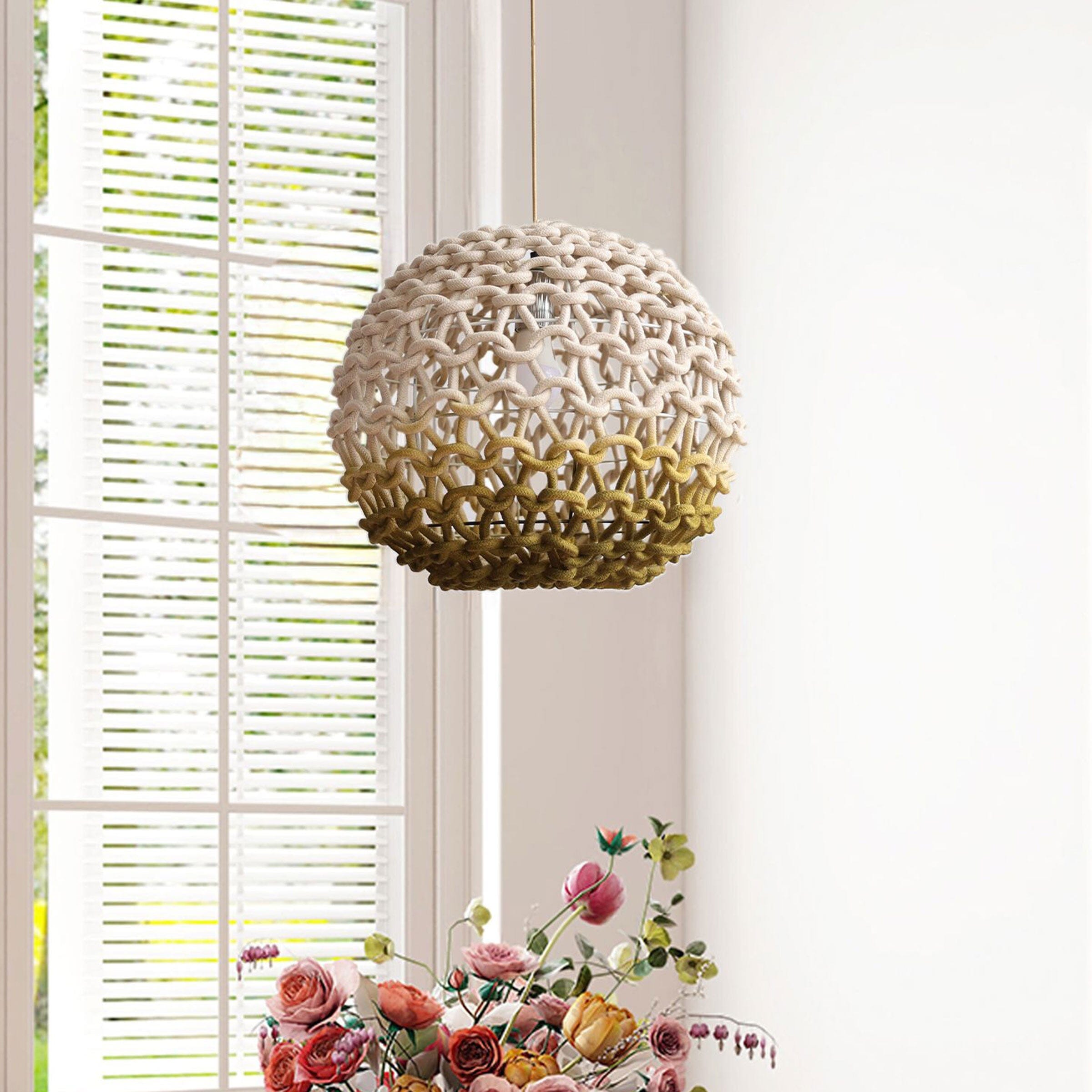 Living Nest UK Pendant Ceiling Light with Artisanal Globe-Shaped Cotton Rope for Natural Elegance Living Nest UK