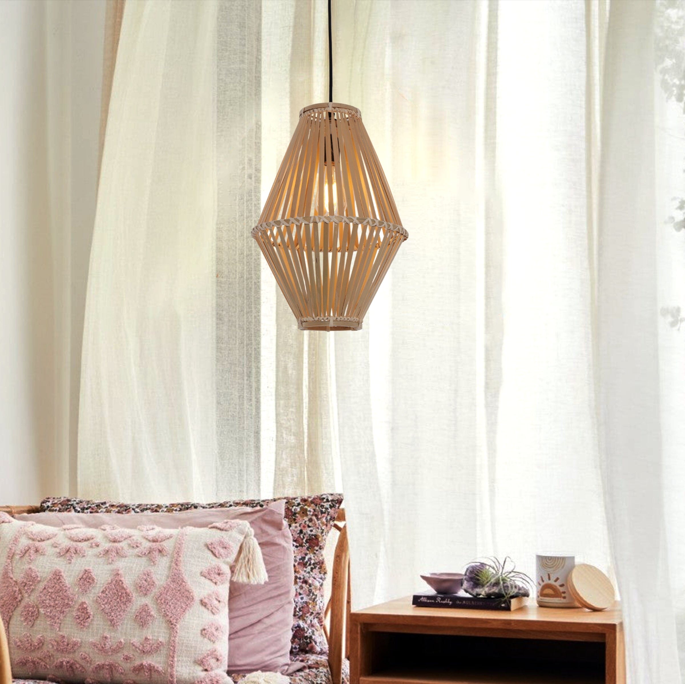 Living Nest UK Sustainable Geometric Bamboo Pendant Light Living Nest UK