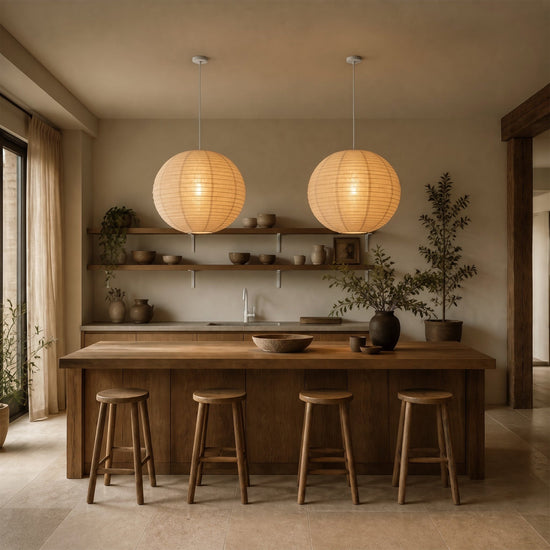 Wabi-Sabi Linen Spherical Pendant Light for Bedroom, Dining Room & Boho Interiors