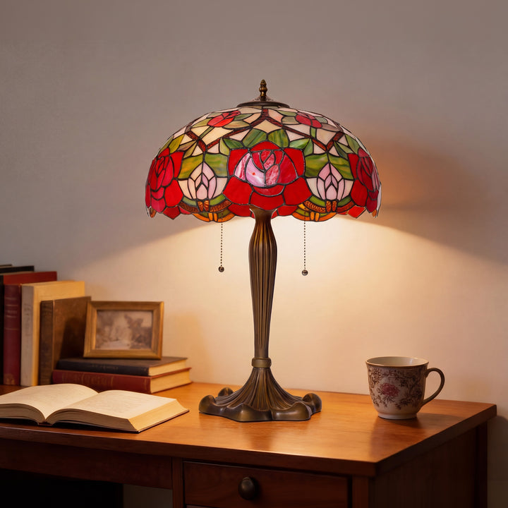 Tiffany Table Lamp | Handcrafted Stained Glass Rose Series
