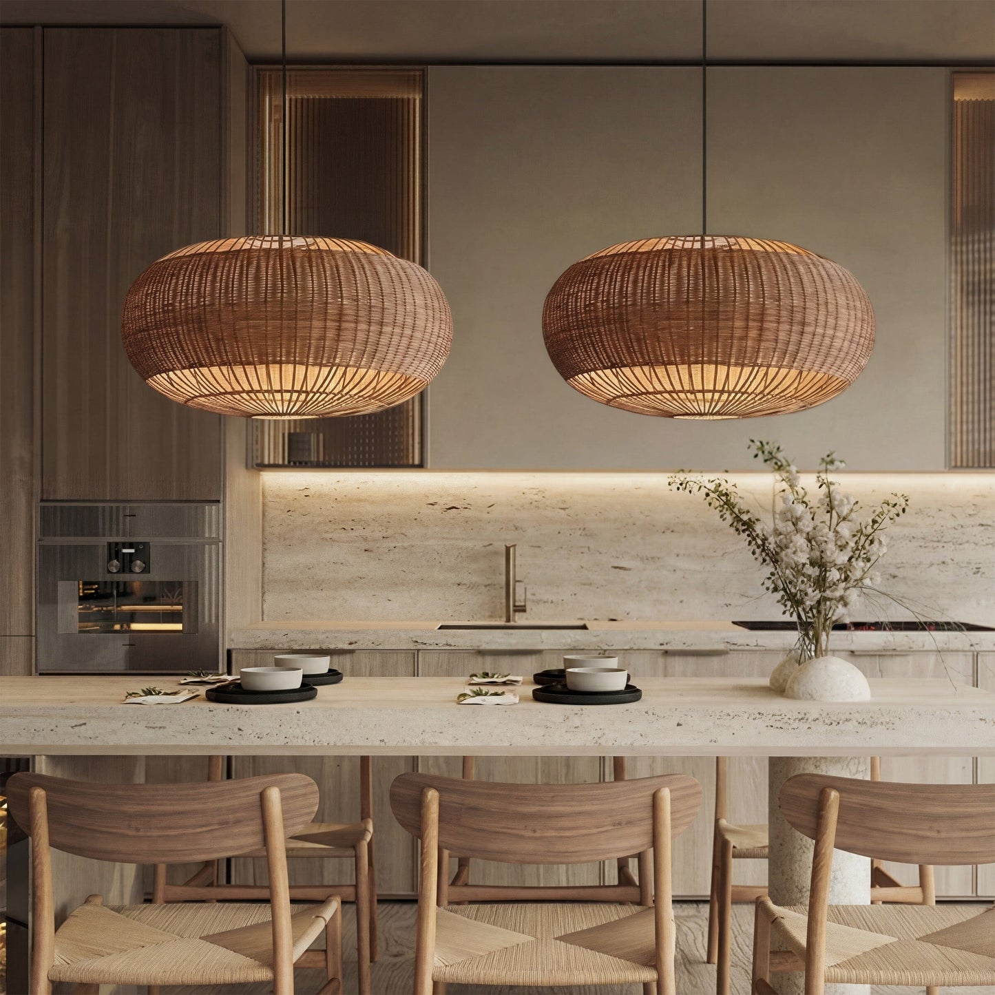 Lightsin Handcrafted Split Rattan Basket Pendant Light for Dining Room, Living Room Living and Home 50cm Dia×28cm H (Pre-Order) 2 Units