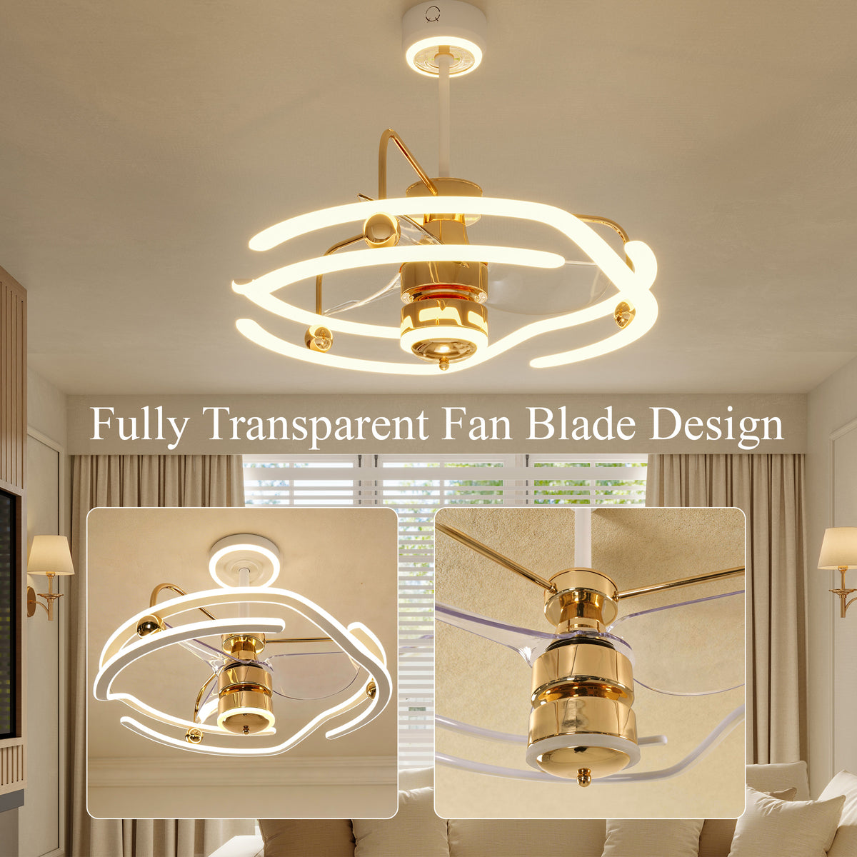 Modern Ceiling Fan Light with Remote Control Low-Noise Adjustable Fan Light