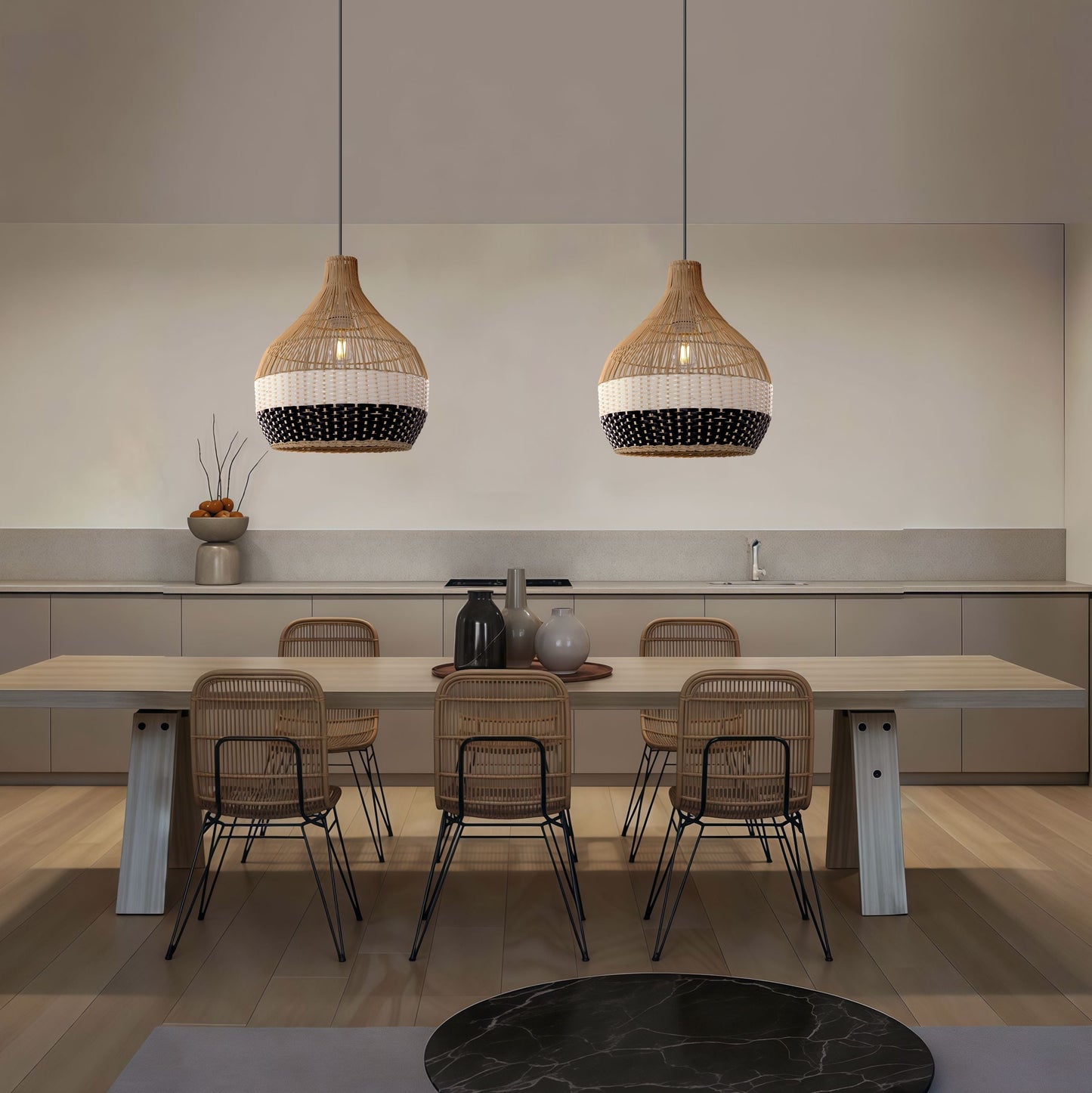 Lightsin Monochrome Japanese Style Handwoven Rattan Pendant Light Lightsin UK 