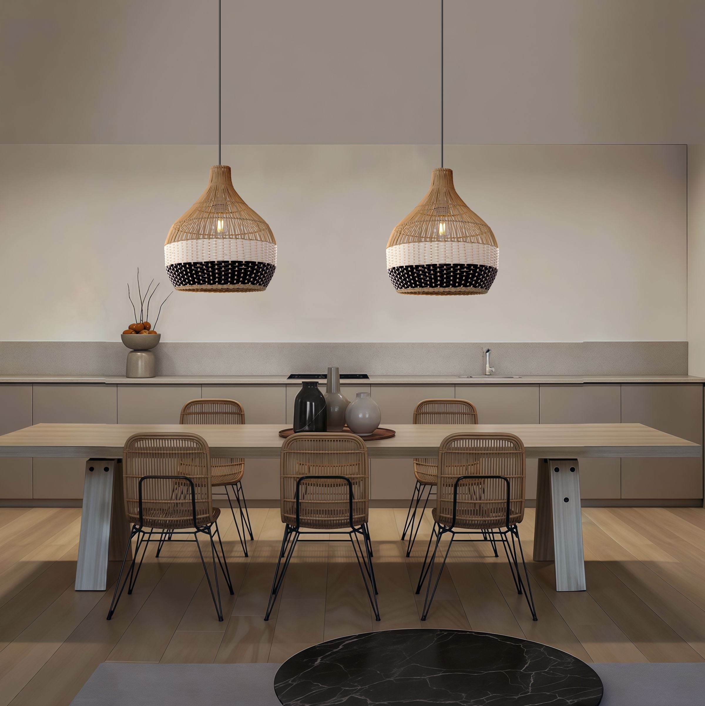 Lightsin Monochrome Japanese Style Handwoven Rattan Pendant Light Lightsin UK 
