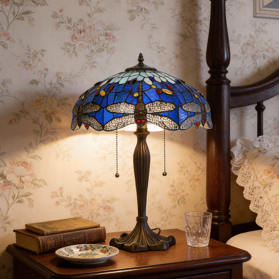 Tiffany Table Lamp | Handcrafted Stained Glass Dragonfly Series