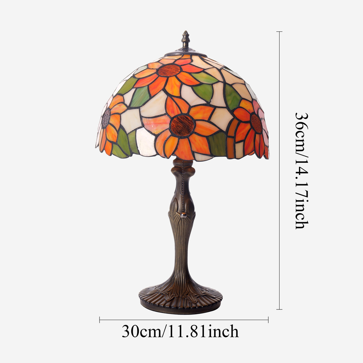 Tiffany Table Lamp | Handcrafted Stained Glass Floral Petals Series White and Green