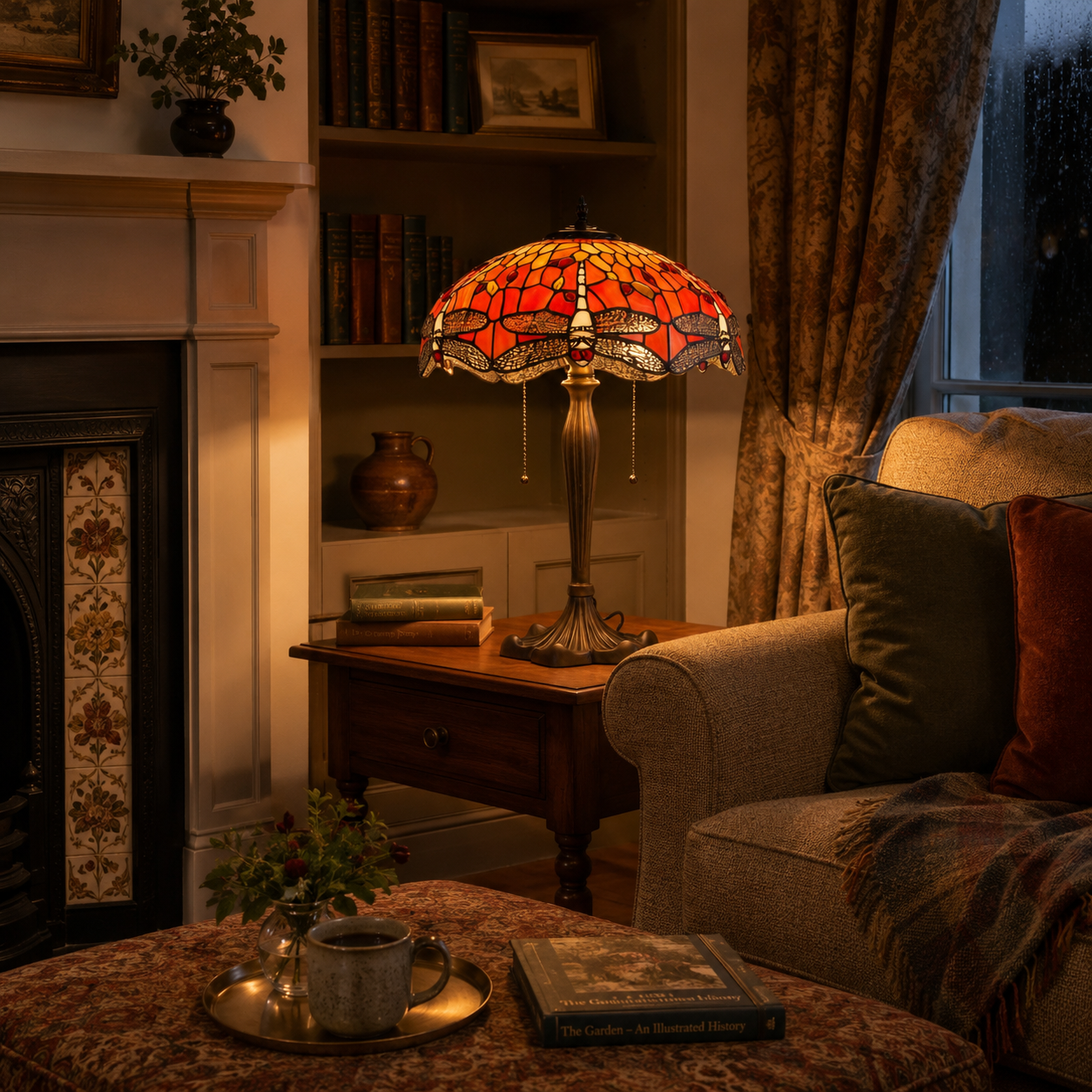 Tiffany Table Lamp | Handcrafted Stained Glass Dragonfly Series