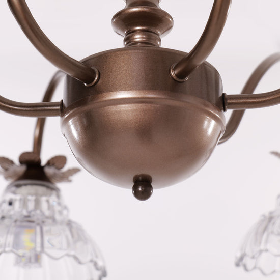 gold 6-light floral glass chandelier with canopy and shade details