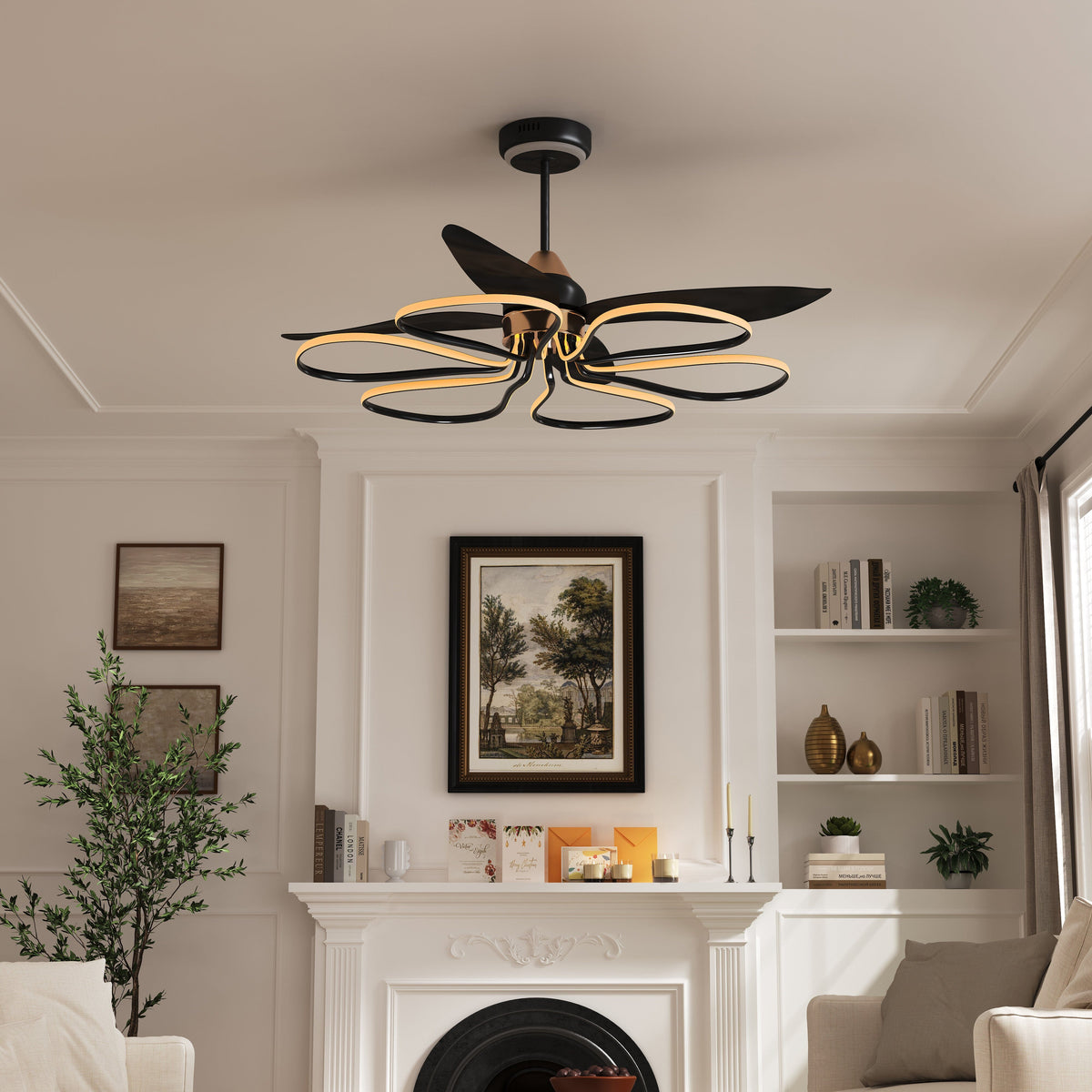 Lightsin 36-inch Black Modern Petal LED Ceiling Fan with Light - 6-Speed with Remote Control Lightsin UK