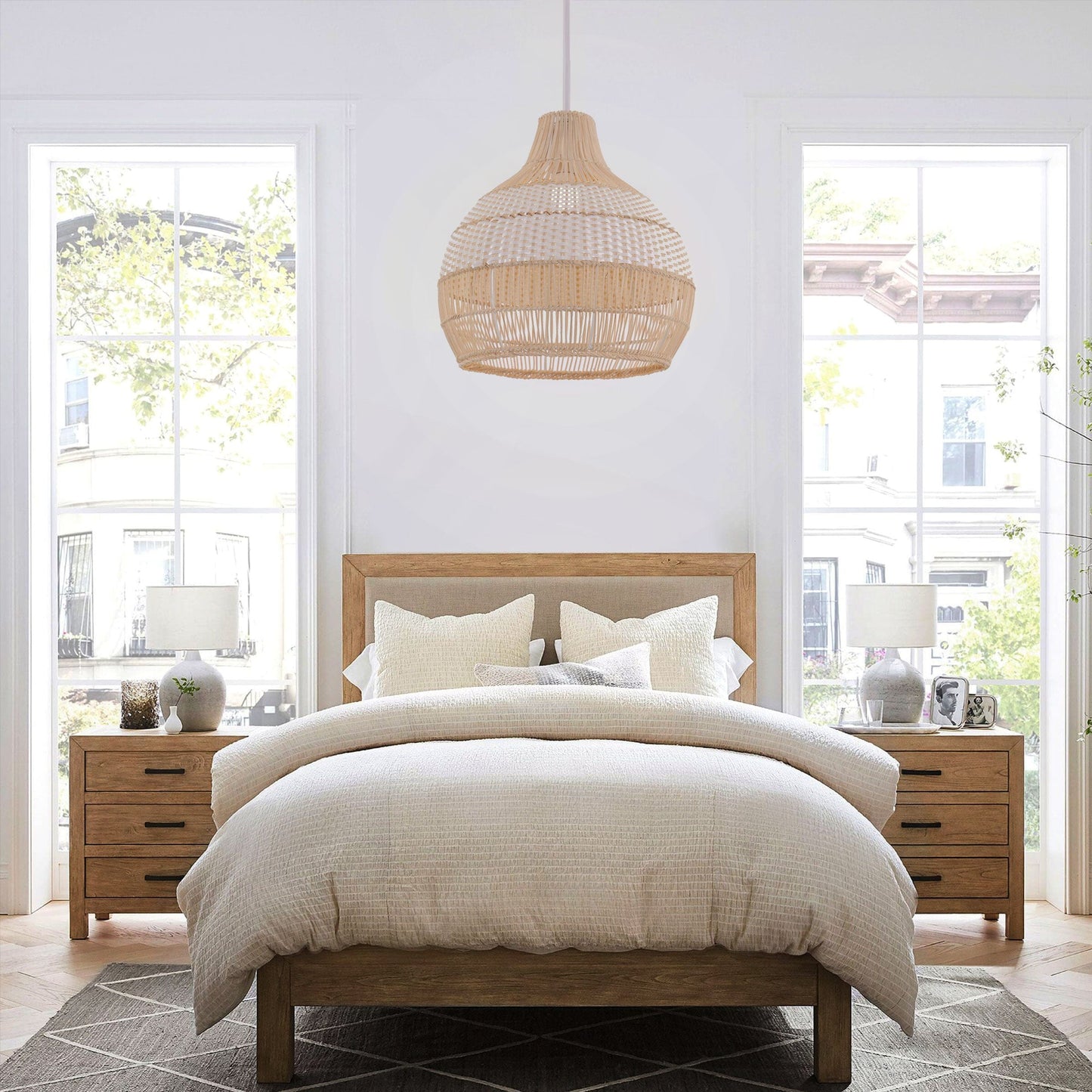 Living Nest UK Handwoven Rattan Pendant Light for Kitchen and Boho-Style Interiors Living Nest UK M