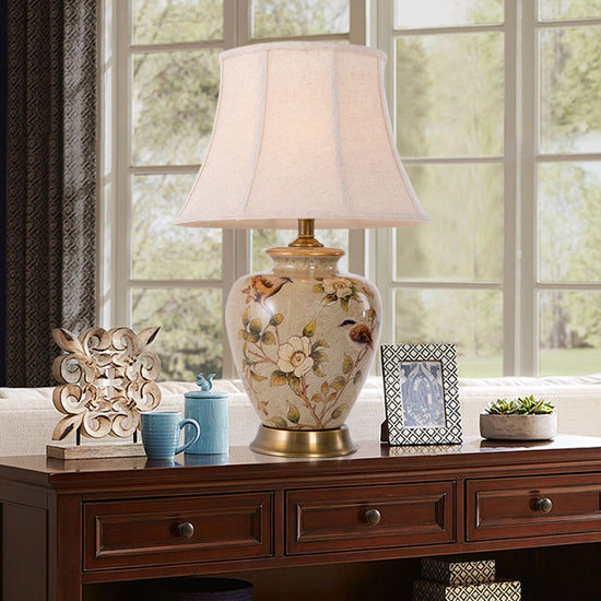 Living Nest UK Vintage Ceramic Bird-Pattern Table Lamp with Fabric Shade Living Nest UK