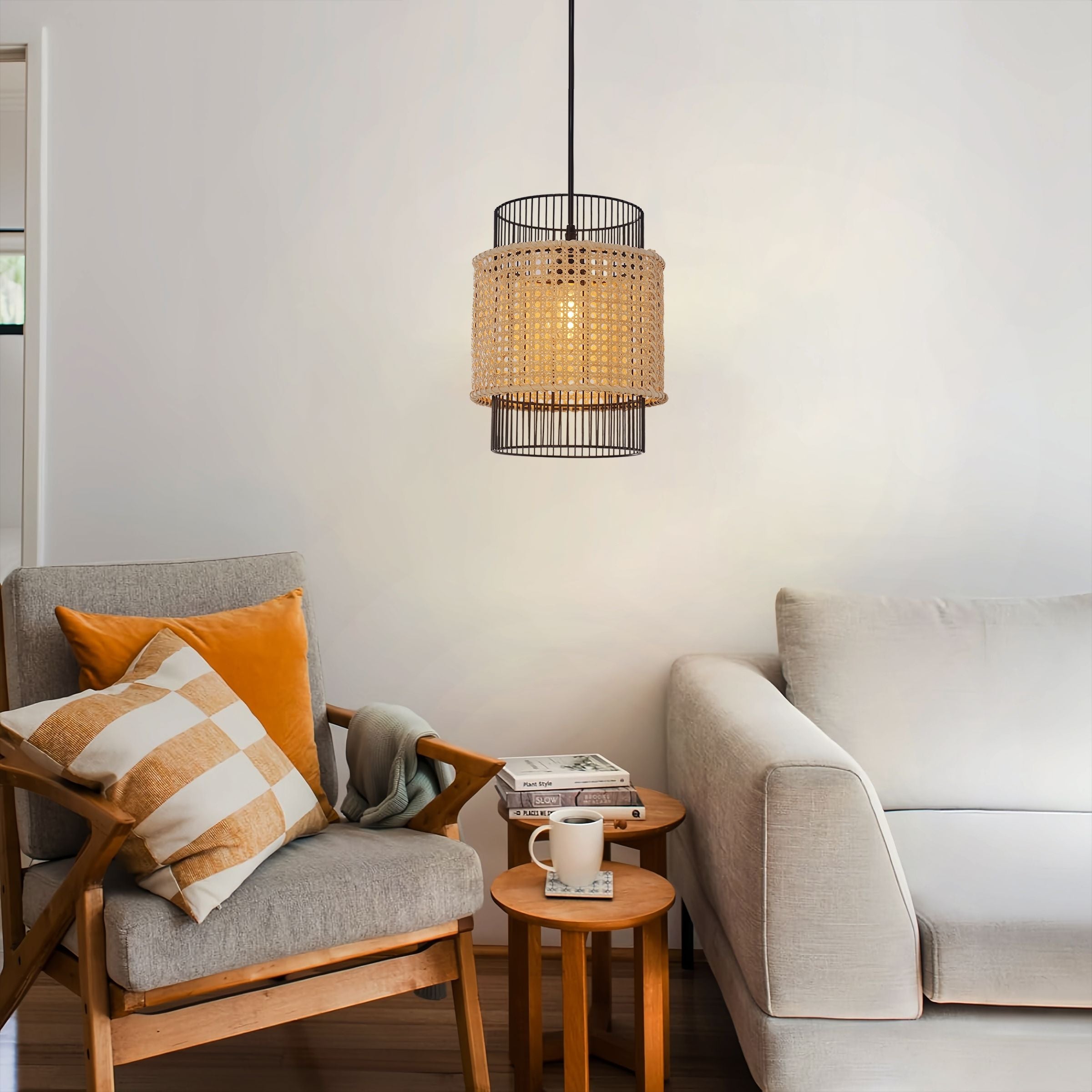 Lightsin Elegant Black Frame with Handwoven Rattan Pendant Light Lightsin UK 