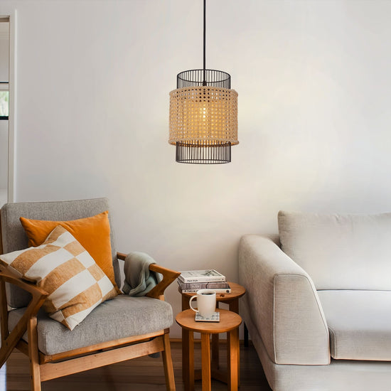 Lightsin Elegant Black Frame with Handwoven Rattan Pendant Light Lightsin UK 