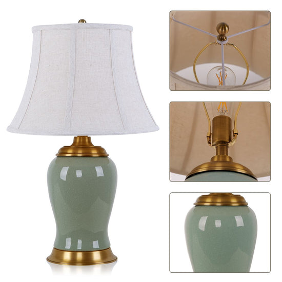 Vintage Green Crackle Ceramic Table Lamp with Fabric Shade Living Nest UK