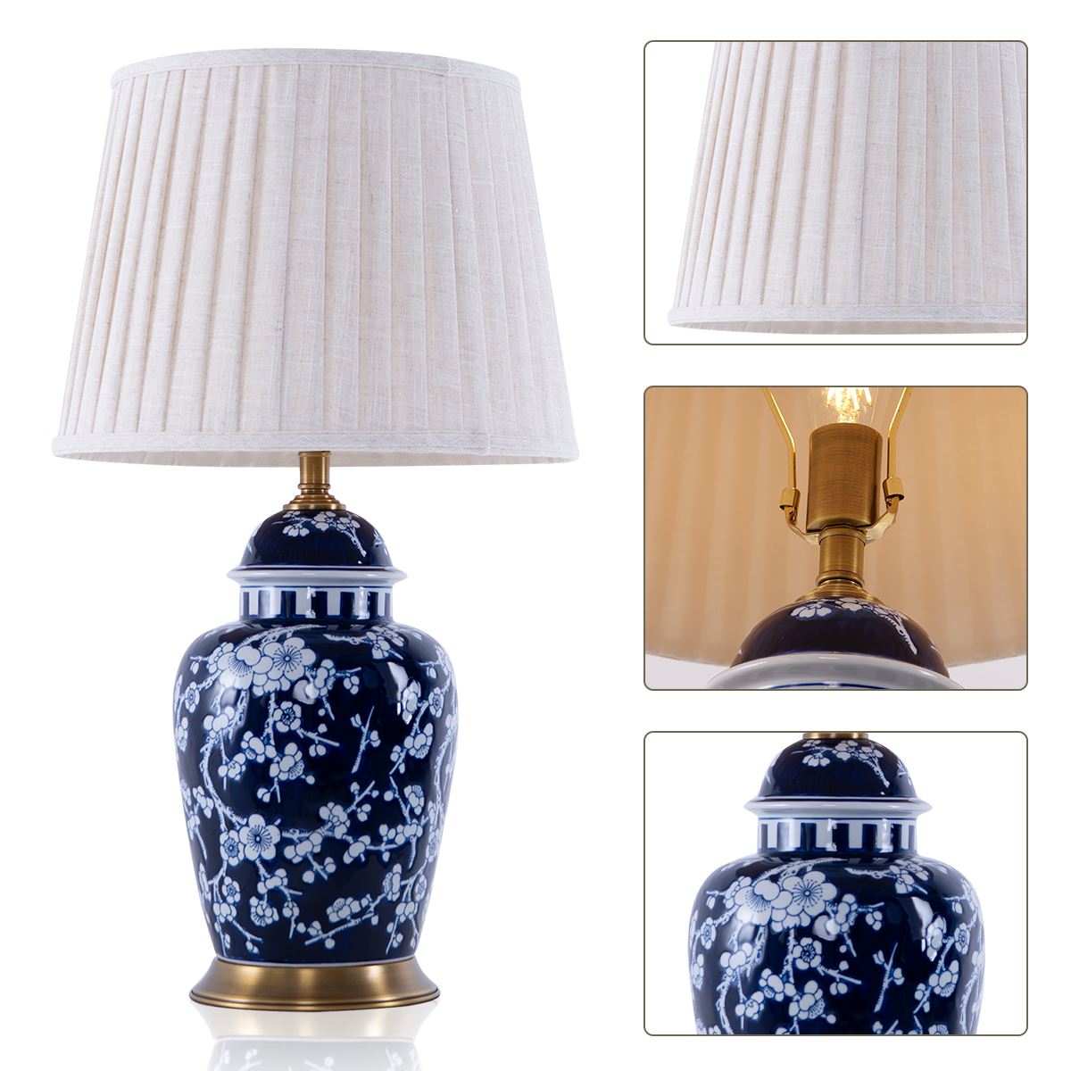 Vintage Floral Ceramic Table Lamp with Brass Base and Fabric Shade Living Nest UK