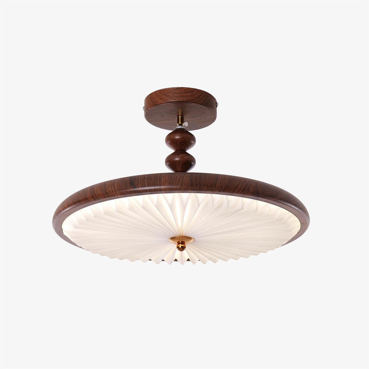 walnut pleated flush ceiling light mounted close to the ceiling