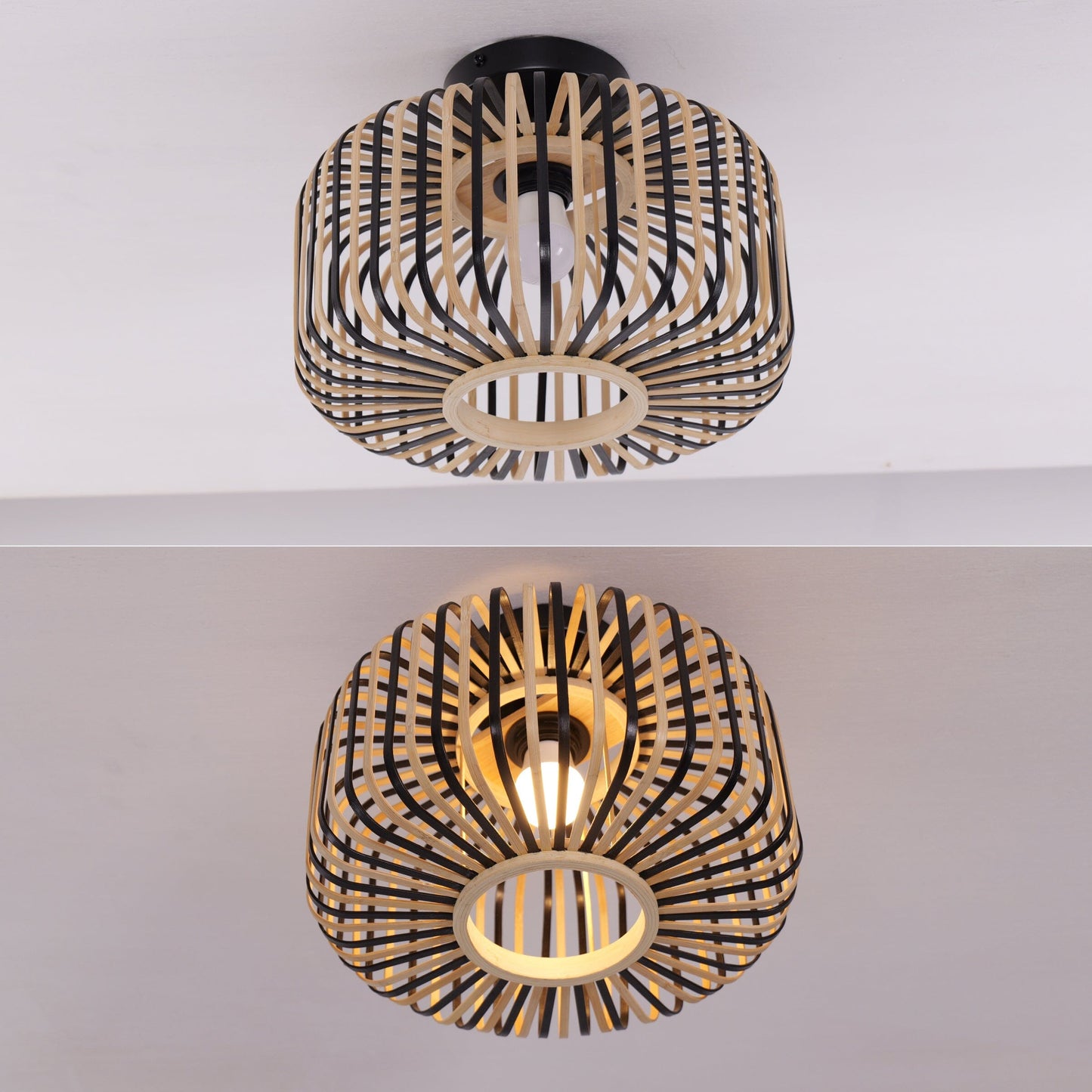 Modern Black Handwoven Bamboo Ceiling Light Lightsin UK 