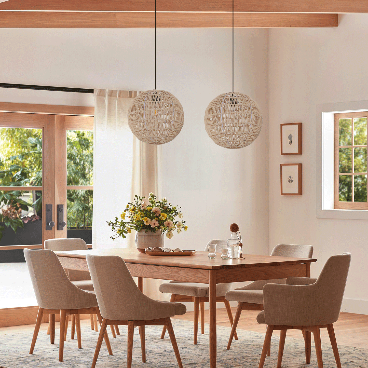 Living Nest UK Handwoven Cotton Rope and Iron Round Pendant Light for Cozy Spaces Living Nest UK