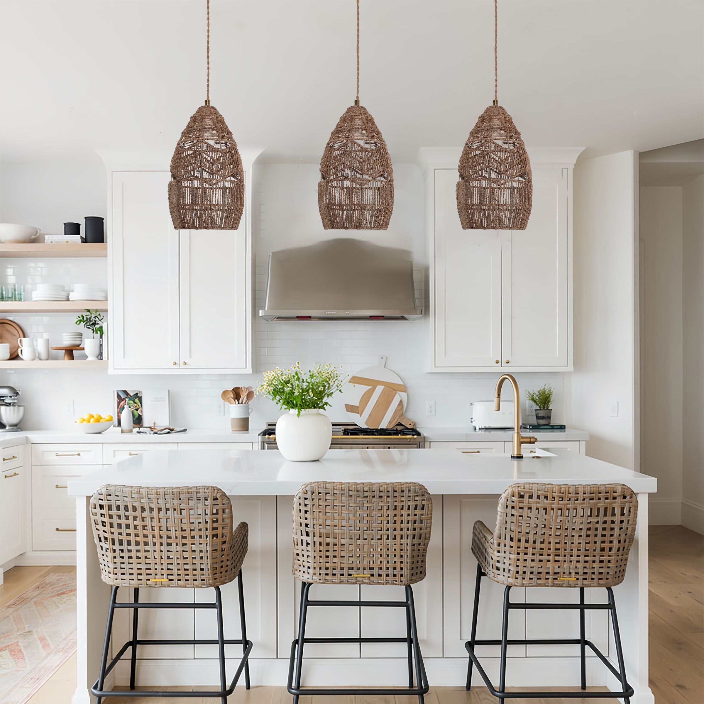 Living Nest UK Handwoven Rattan Bell Pendant Light for Dining Room Decor Living Nest UK