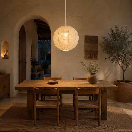 Wabi-Sabi Linen Spherical Pendant Light for Bedroom, Dining Room & Boho Interiors