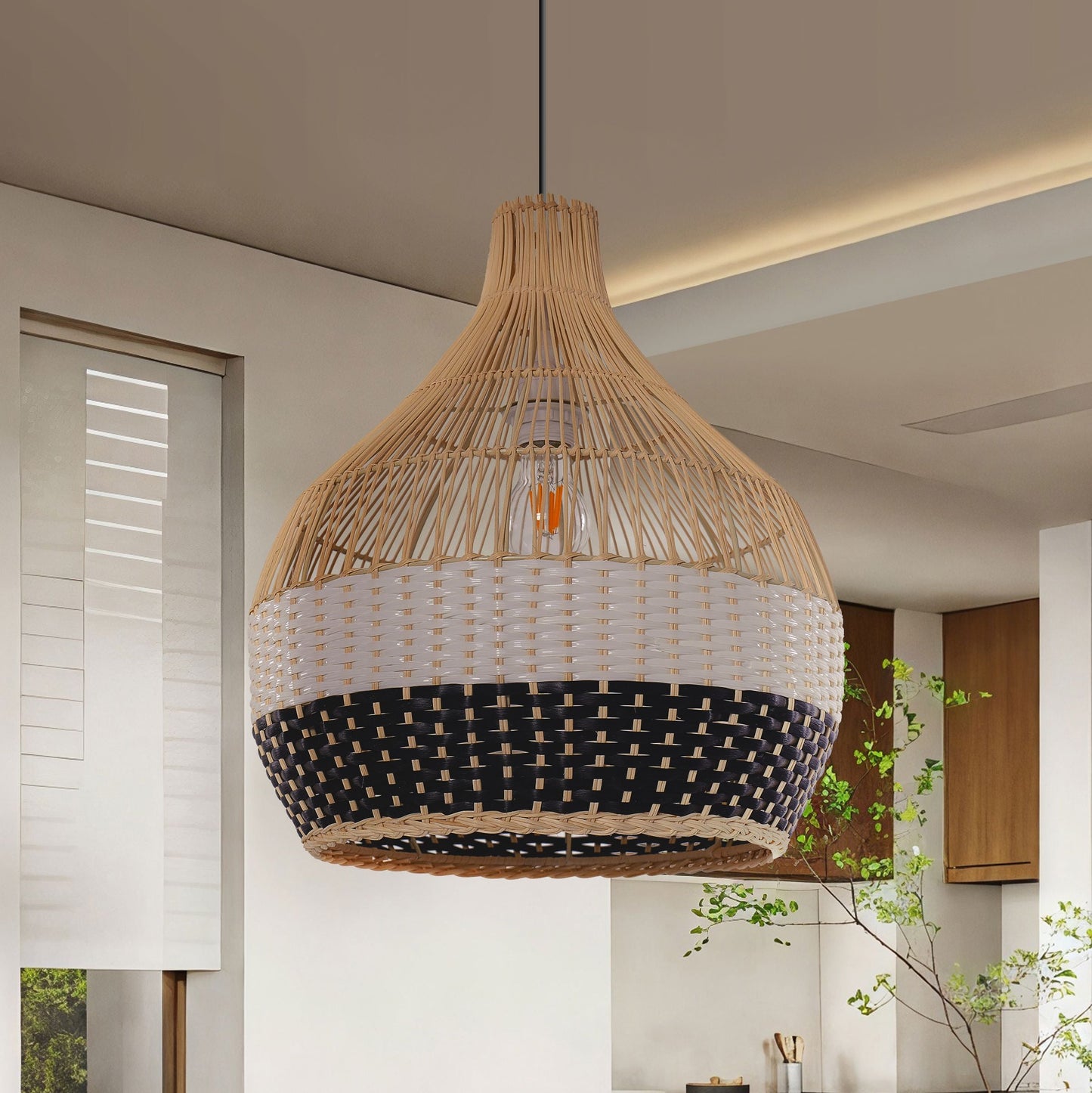 Lightsin Monochrome Japanese Style Handwoven Rattan Pendant Light Lightsin UK 1 Unit 