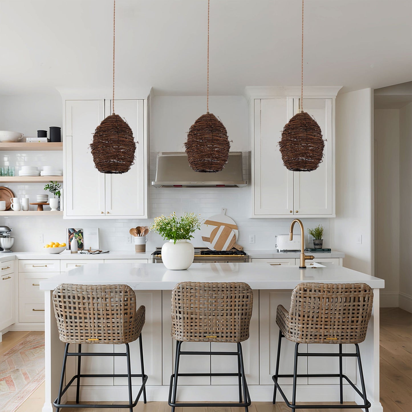 Living Nest UK Handcrafted Rustic Woven Rattan and Iron Pendant Light Living Nest UK