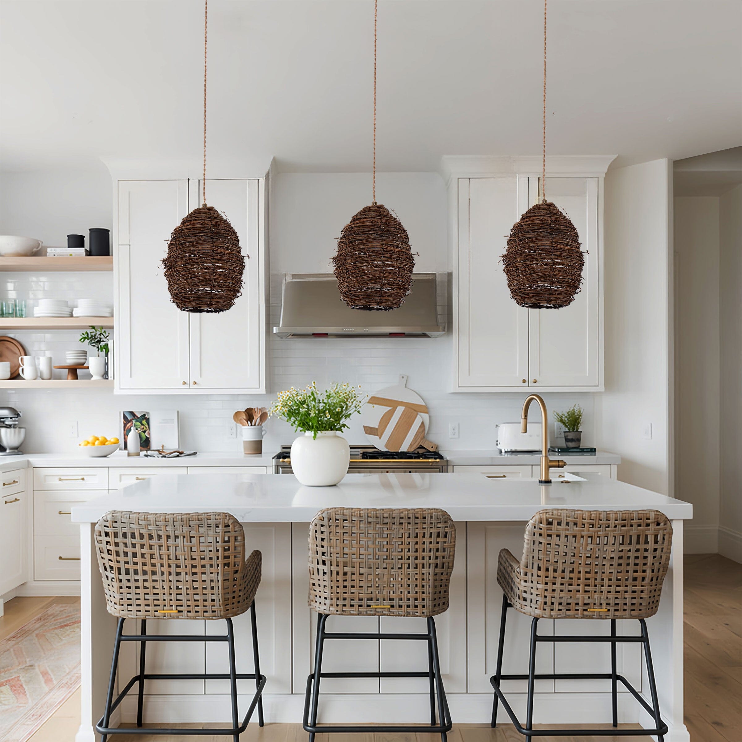 Living Nest UK Handcrafted Rustic Woven Rattan and Iron Pendant Light Living Nest UK