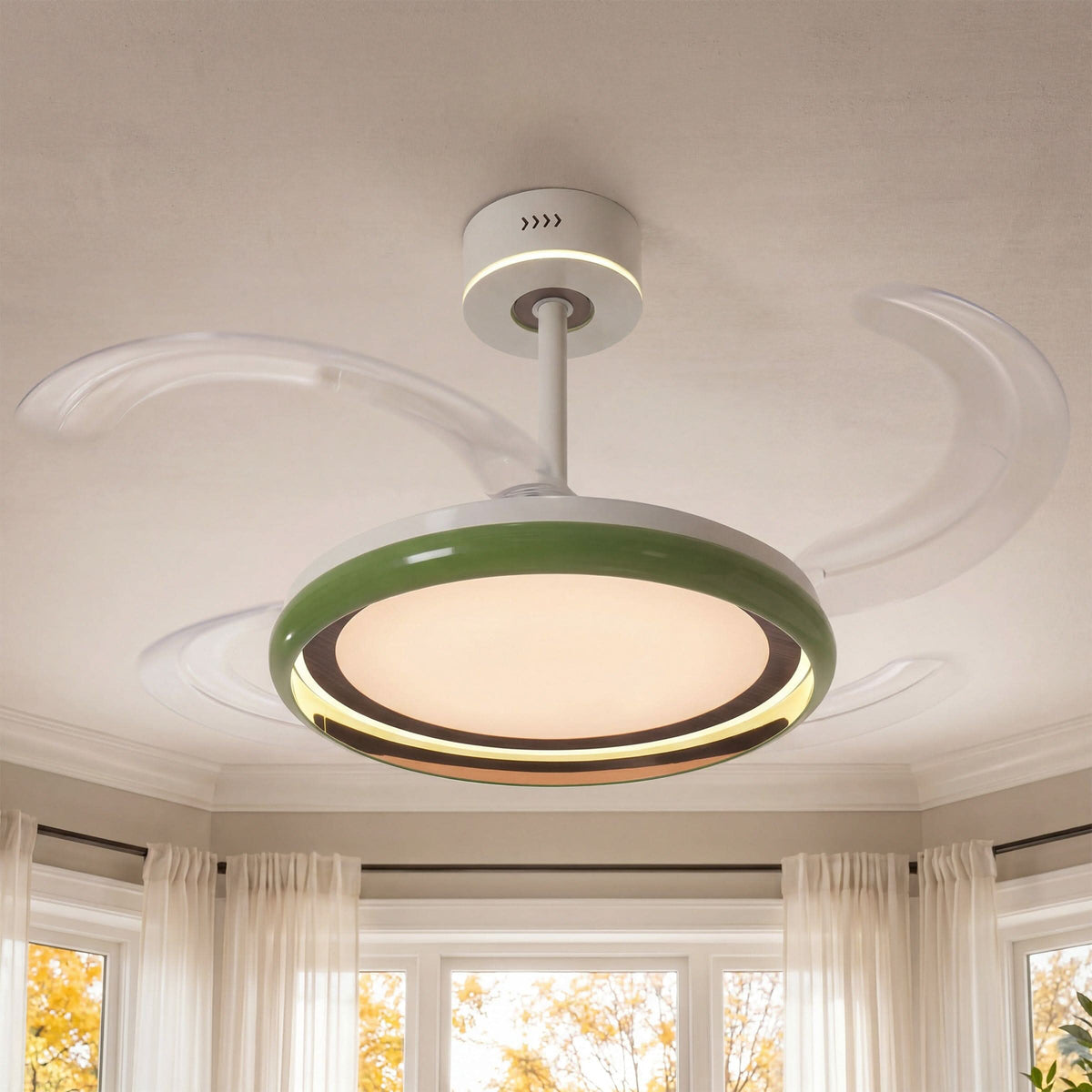 48 inch reversible ceiling fan with LED light with a compact motor and blade detail