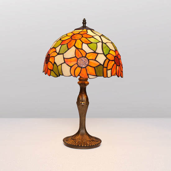 Living Nest UK Tiffany Table Lamp | Handcrafted Stained Glass Floral Petals Series White and Green Living Nest UK