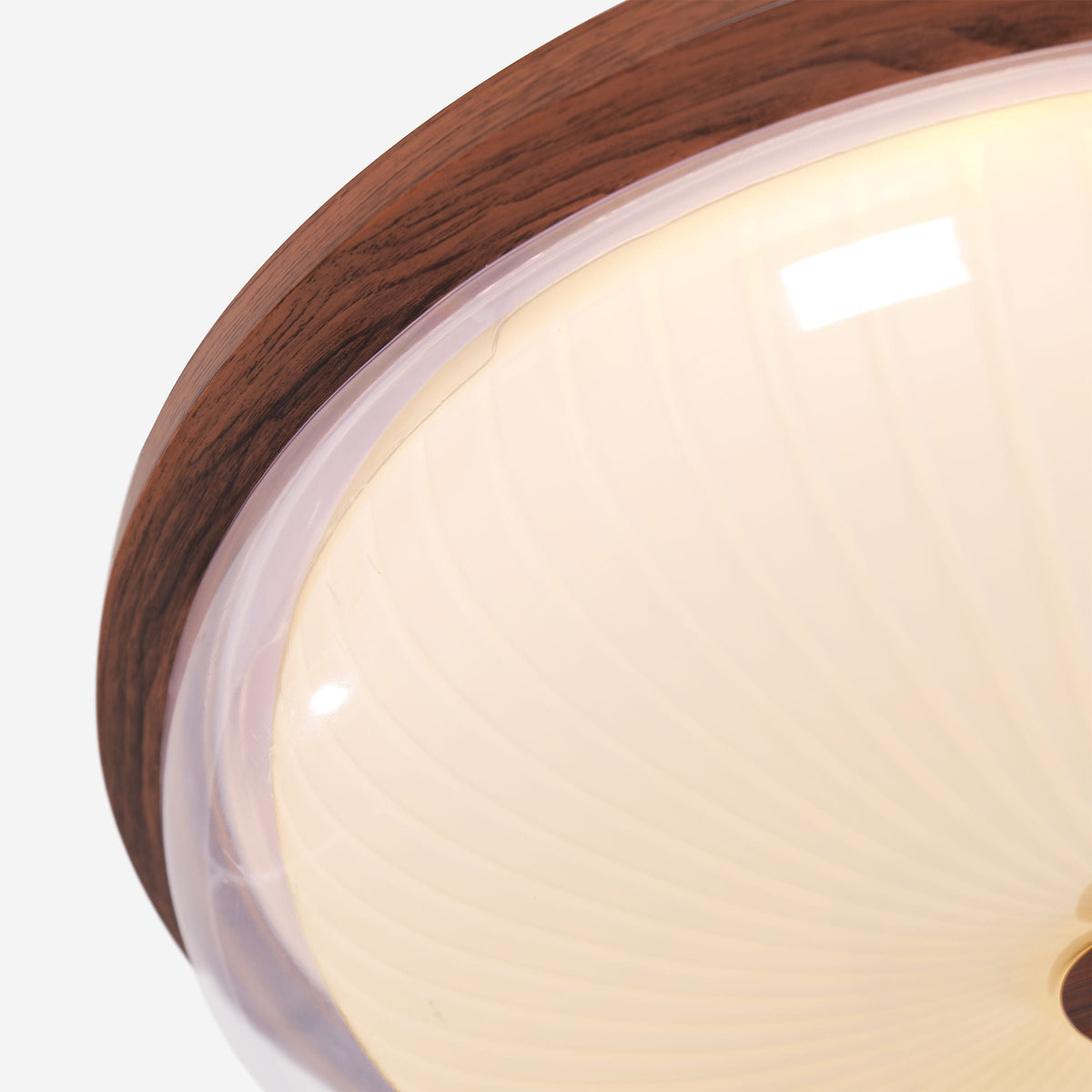 walnut ribbed acrylic ceiling light mounted close to the ceiling