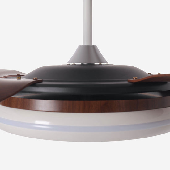 48 inch ceiling fan with dimmable LED light in a neutral lounge setting
