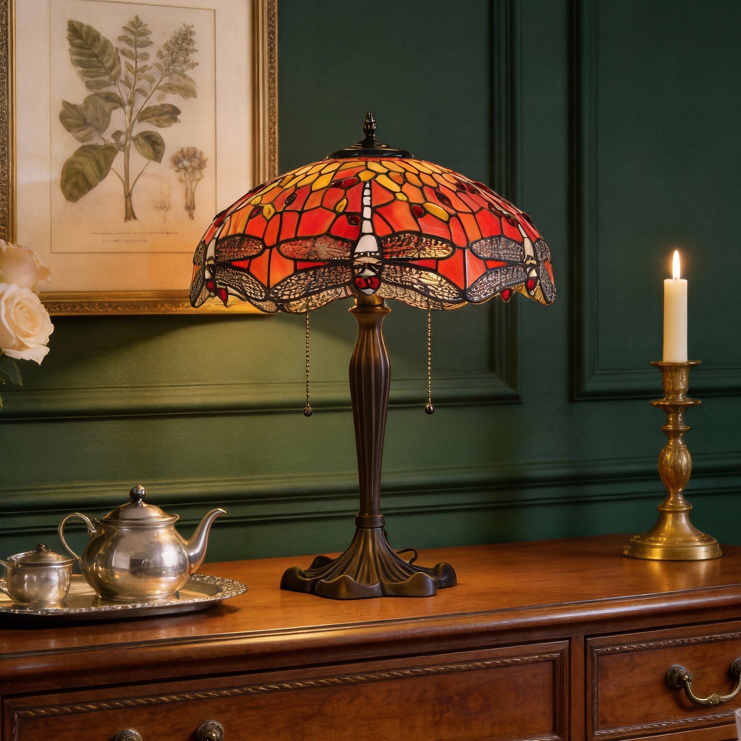Tiffany Table Lamp | Handcrafted Stained Glass Dragonfly Series
