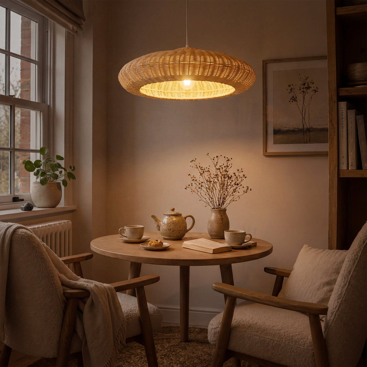 Lightsin Japanese Shell-Inspired Rattan Pendant Light Natural Serenity Lightsin UK 